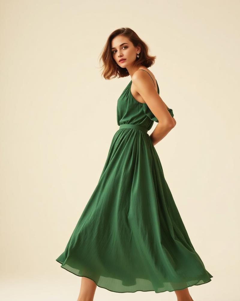 Green midi dress shown in a virtual try-on comparison